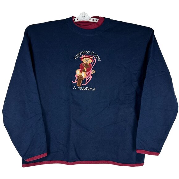 M&C Sportswear Happiness Is Being A Grandma Sweatshirt Long Sleeve L Navy & Red - Picture 1 of 6